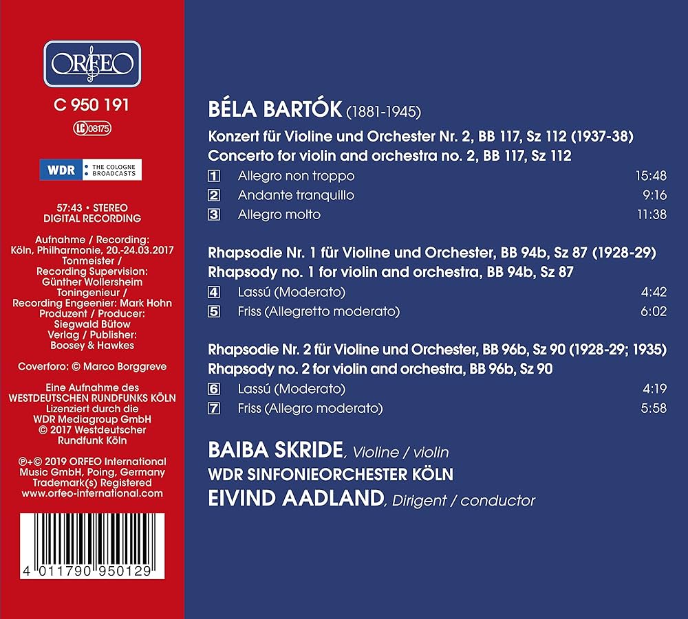 Bartok: Violin Concerto No. 2; Rhapsodies for Violin: Baiba